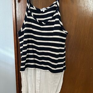 Splendid Navy and White Striped Layered Tank Top